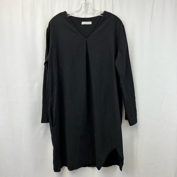 Misslook Womens Shift Dress Solid Black V Neck Long Sleeve Rounded Hemline L - Picture 1 of 11